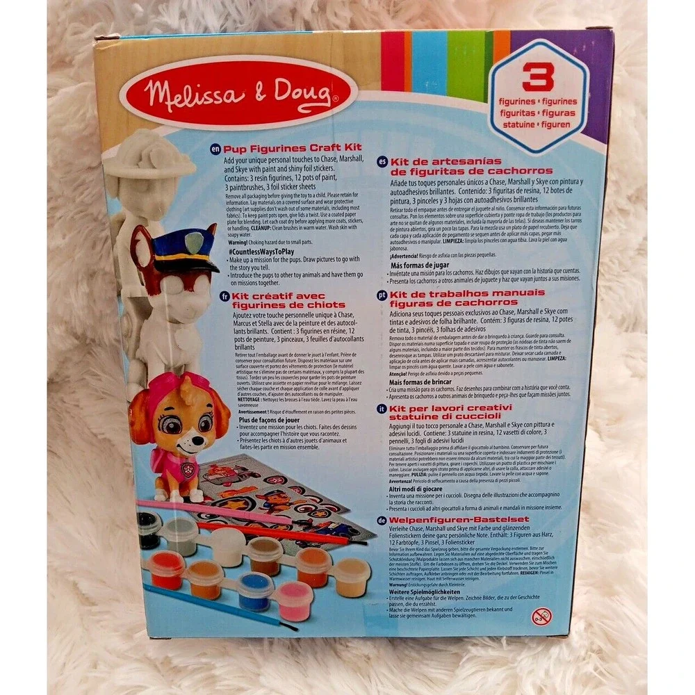 Melissa‎ & Doug Paw Patrol Craft Kit - 3 Decorate Your Own Pup Figurines - NEW